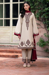 3PC Unstitched Dhanak Embroidered Shirt with Whool Printed Shawl and Trouser-HA41