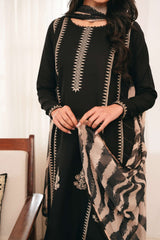 3PC Unstitched Dhanak Embroidered Shirt with Whool Printed Shawl and Trouser-HA42