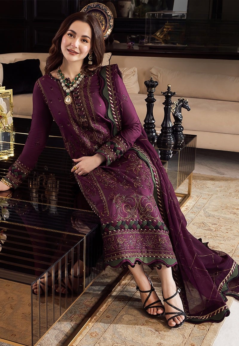 3PC Unstitched Dhanak Embroidered Shirt with Whool Emb Shawl and Trouser-HA33