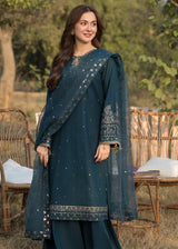 3PC Unstitched Dhanak Embroidered Shirt with Whool Printed Emb Shawl and Trouser-HA45
