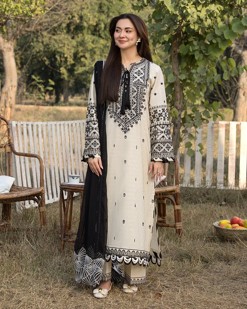 3PC Unstitched Dhanak Embroidered Shirt with Whool Shawl and Trouser-HA9