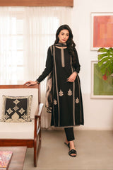 3PC Unstitched Dhanak Embroidered Shirt with Whool Printed Shawl and Trouser-HA42