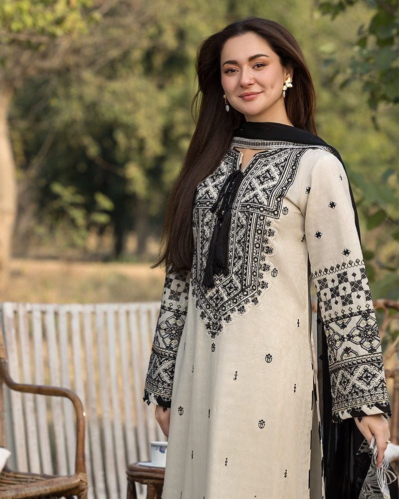 3PC Unstitched Dhanak Embroidered Shirt with Whool Shawl and Trouser-HA9