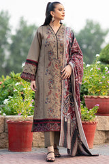 3PC Unstitched Dhanak Embroidered Shirt with Whool Printed Shawl and Trouser HA36