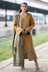 3PC Unstitched Dhanak Embroidered Shirt with Whool Printed Shawl and Trouser-HA38