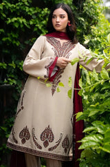 3PC Unstitched Dhanak Embroidered Shirt with Whool Printed Shawl and Trouser-HA41